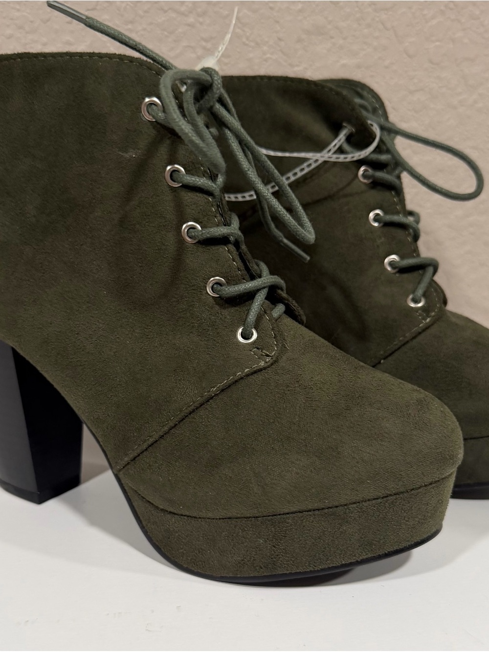 Forever New Olive Lace-Up Platform Ankle Booties
